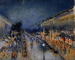 Boulevard Montmartre la nuit par Camille Pissarro