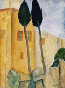 Cyprès et maisons à Cagnes par Amedeo Modigliani