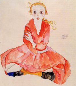 Fille assise de face par Egon Schiele