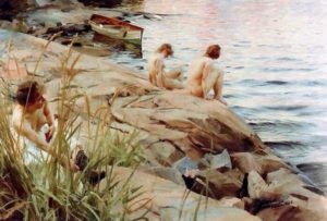 Bathing at the rocks by Anders Zorn