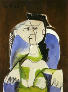Femme assise sur un fauteuil bleu de Picasso