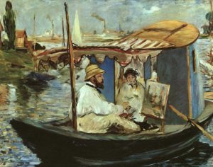 Monet peignant sur son bateau par Manet