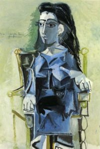 Jacqueline, assise, avec son chat de Pablo Picasso