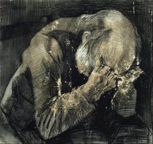 Homme avec la tête dans les mains de van Gogh