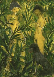 Deux filles avec caniche d'Otto Mueller