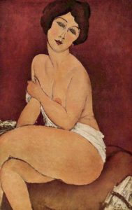 Nu assis sir un divan par Modigliani