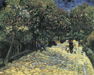 Avenue avec des châtaigniers en fleurs en Arles par Vincent van Gogh
