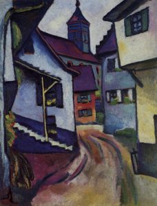 Rue avec église à Kandern d'August Macke