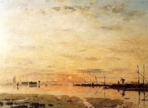 Le Havre, coucher de soleil à marée basse d’Eugène Boudin