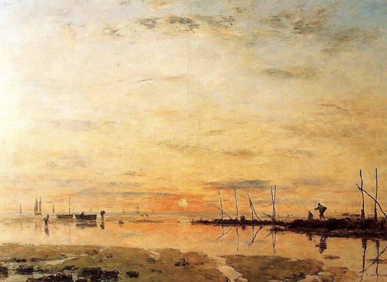 Le Havre, coucher de soleil à marée basse d’Eugène Boudin