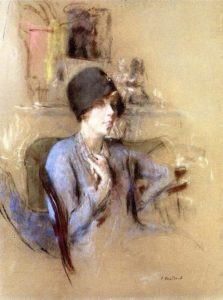 Dame en bleu avec un chapeau en tissu Par Édouard Vuillard