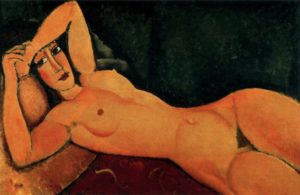 Nu allongé, le bras gauche reposant sur le front par Amedeo Modigliani