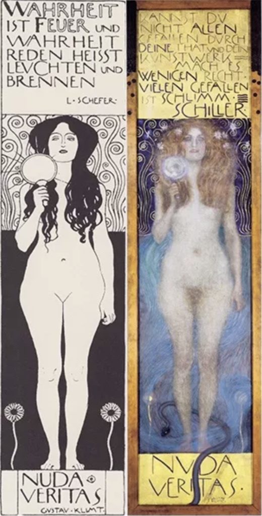 Nuda veritas, dessin et huile sur toile de Gustav Klimt