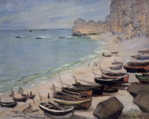 Bateaux sur la plage à Etretat de Claude Monet