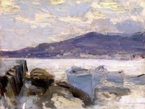 Bateaux amarrés à Arkhangelsk de Konstantin Korovin