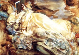 Femme lisant dans un châle en cachemire par John Singer Sargent