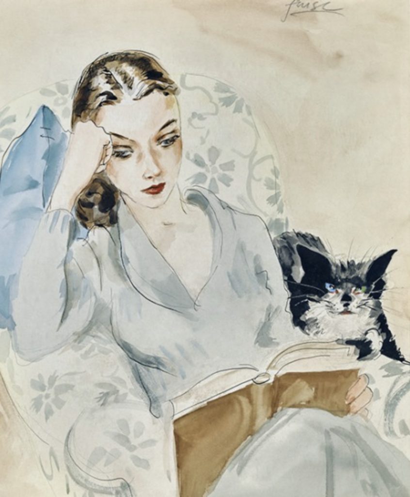 Vivien Leigh lisant avec Tissy, aquarelle de Roger Furse