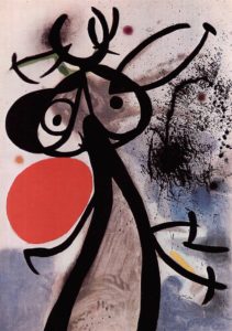 Femme, oiseaux devant le soleil de Joan Miró