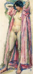 Femme dans un peignoir rouge de Théo Van Rysselberghe