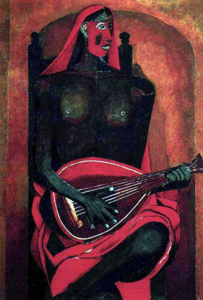 Tableau de Rufino Tamayo La femme au masque rouge