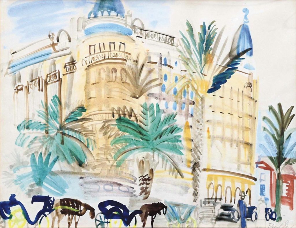 Calèches devant le Carlton à Cannes par Raoul Dufy 