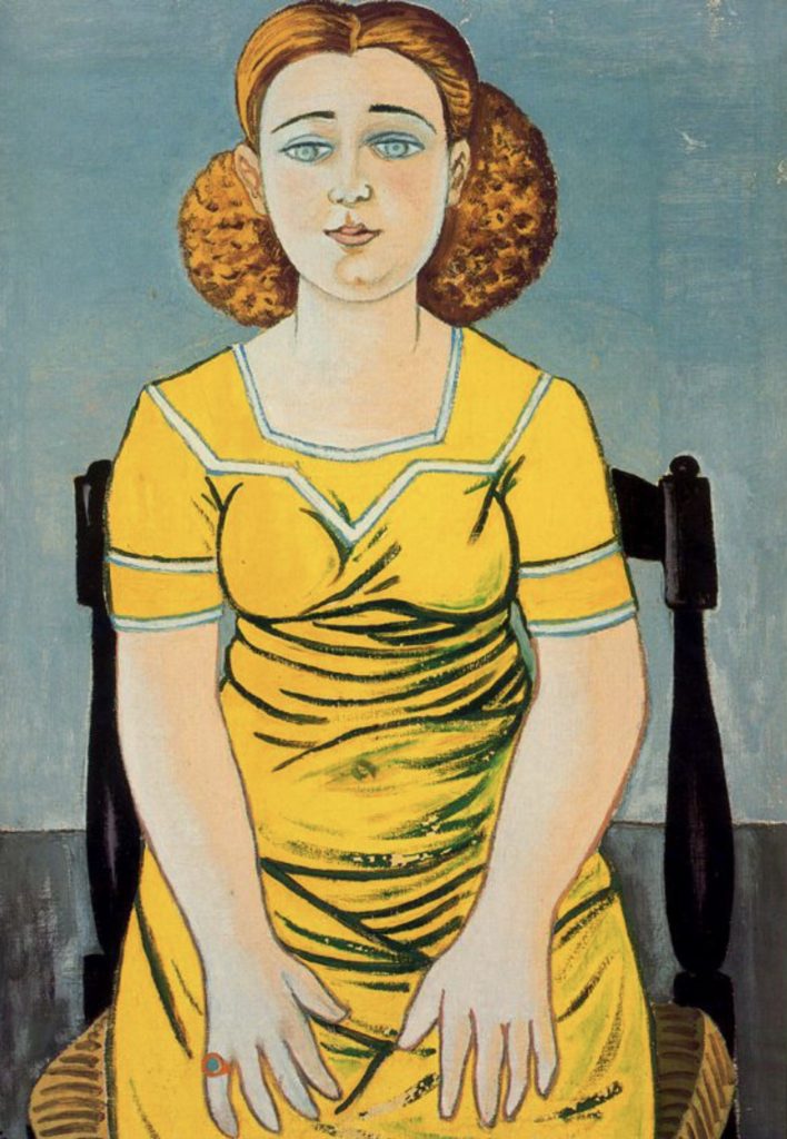 Femme blonde assise, tableau de Rafael Zabaleta