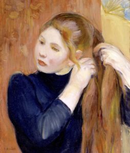 Fille tressant ses cheveux par Berthe Morisot