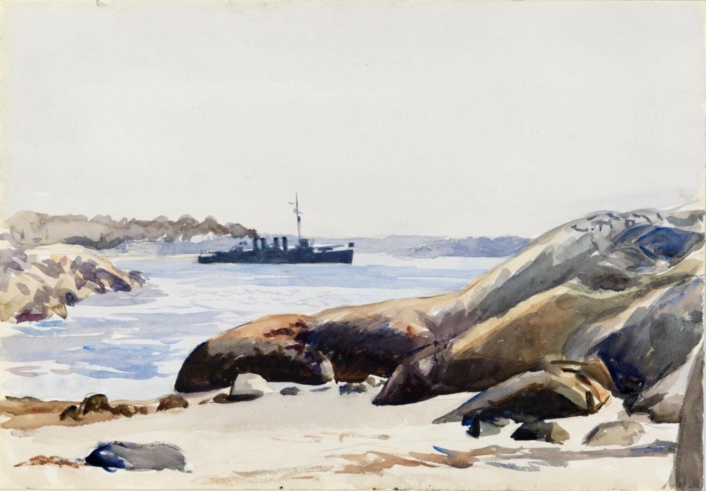 Destroyer et rivage rocheux par Edward Hopper
