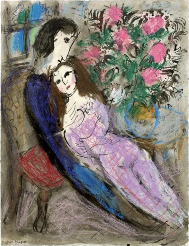 Les amoureux aux pivoines par Marc Chagall