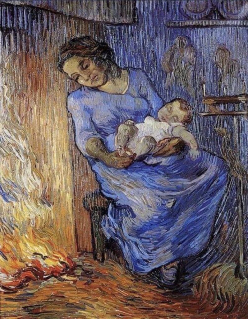Femme assoupie près du feu par Vincent van Gogh