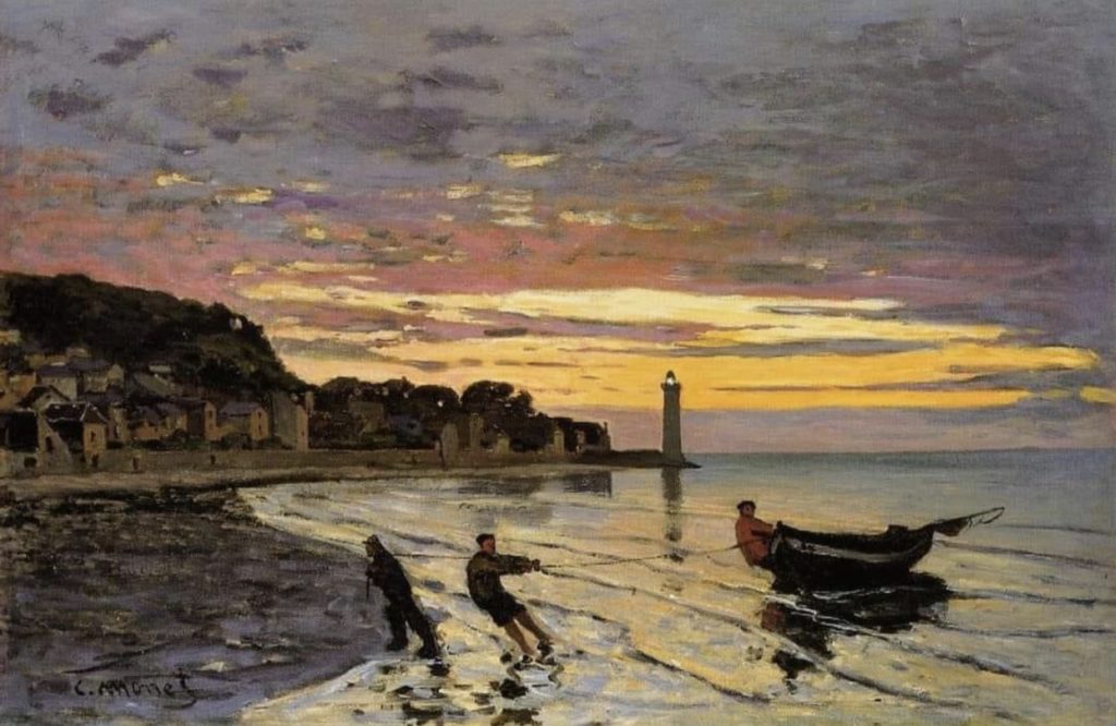 Tirant un bateau à terre, Honfleur par Claude Monet