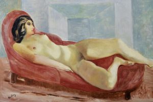 Nu au divan rouge par Moïse Kisling