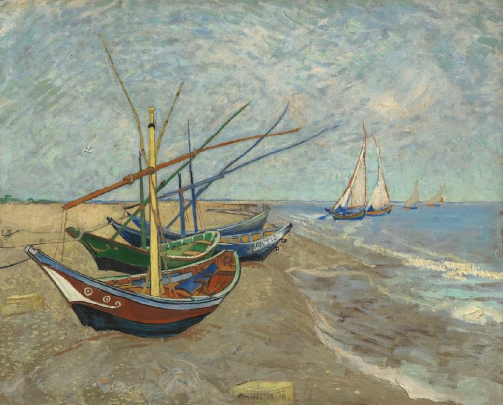 Bateaux de pêcheurs sur la plage des Saintes-Maries-de-la-mer par Vincent van Gogh
