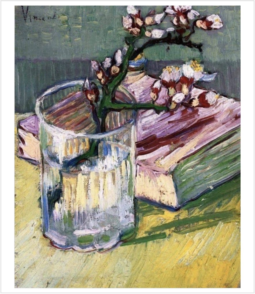 Branche d’amandier en fleur dans un verre par Vincent van Gogh