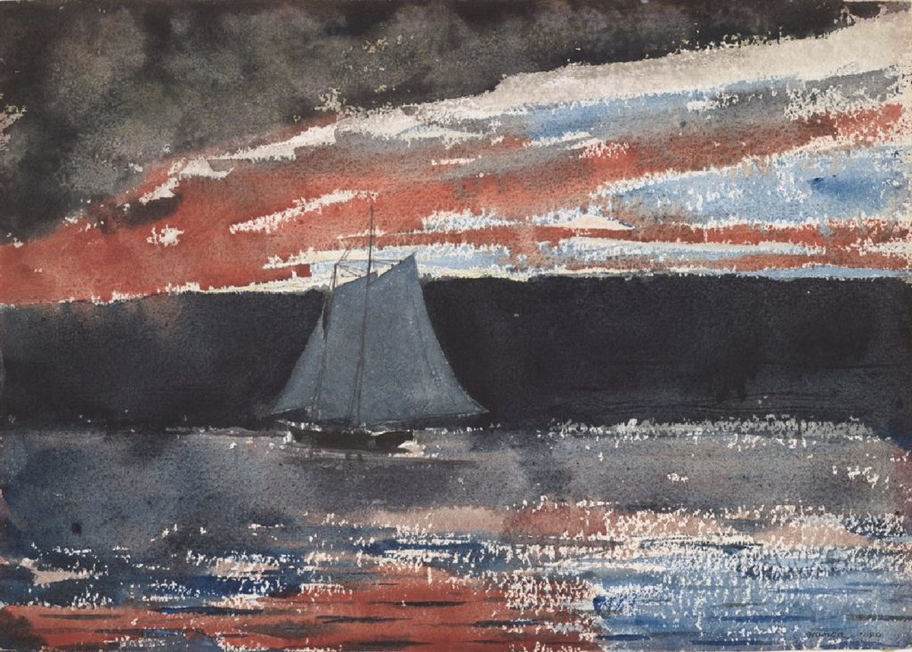 Goélette au coucher du soleil, de Winslow Homer