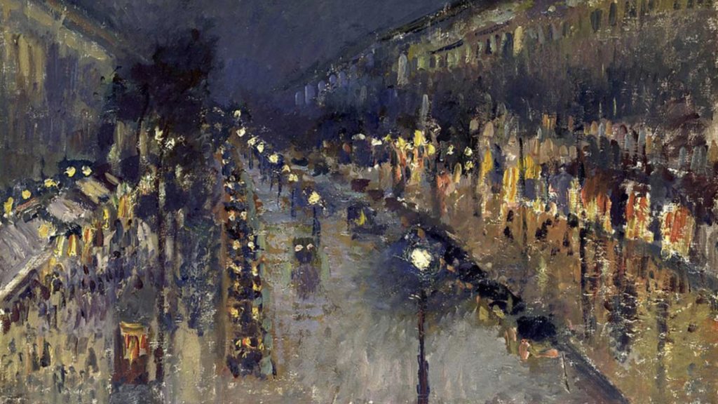 Boulevard Montmartre la nuit par Camille Pissarro