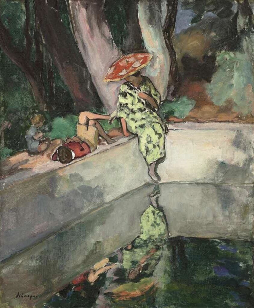 Femme et enfants au bord d’un bassin, Le Pradet par Henri Lebasque