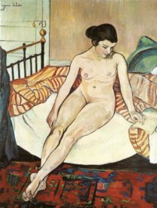 Nu à la couverture rayée par Suzanne Valadon