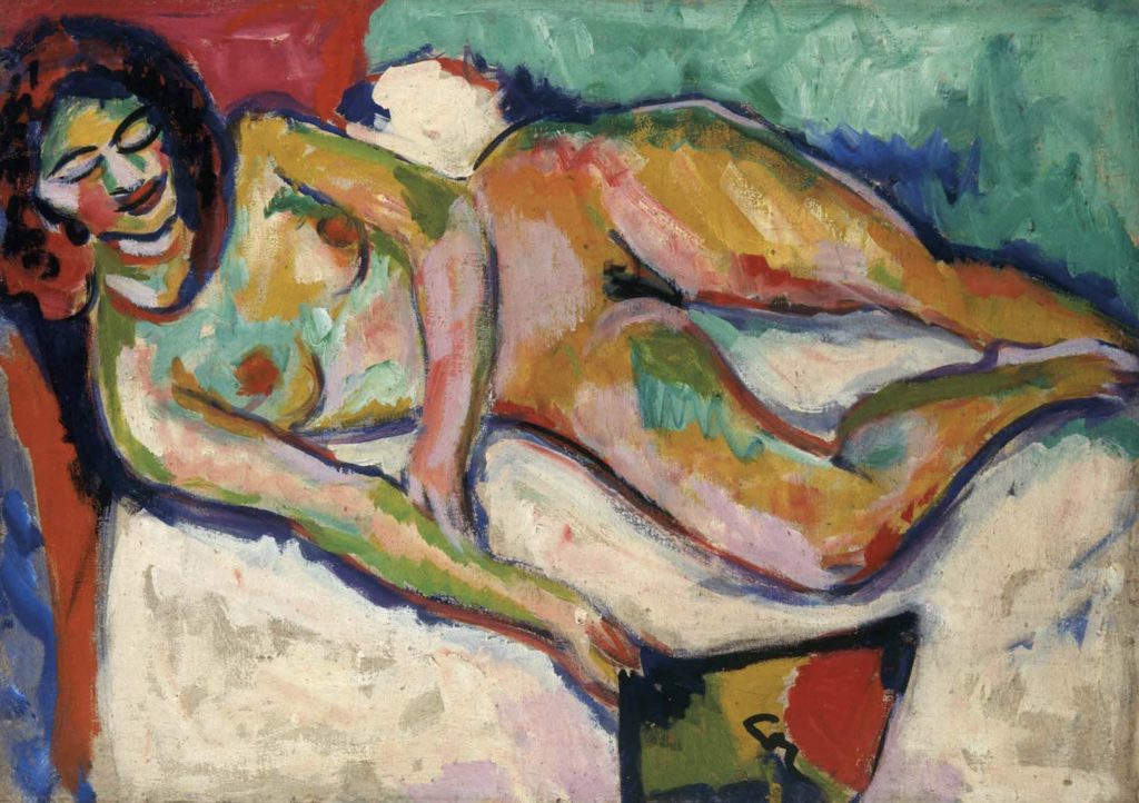 Nu couché avec un éventail par Ernst Ludwig Kirchner 
