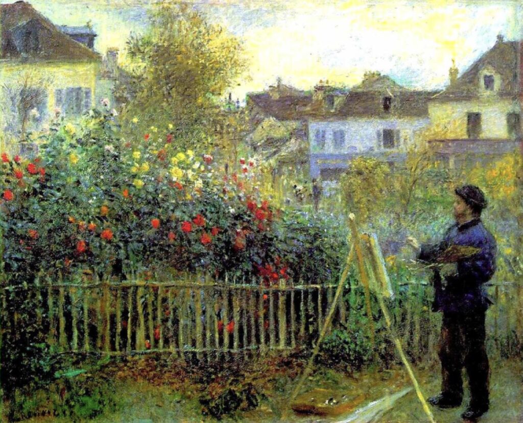 Claude Monet peignant dans son jardin à Argenteuil par Auguste Renoir