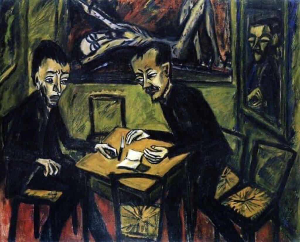 Deux hommes à table par Erich Heckel