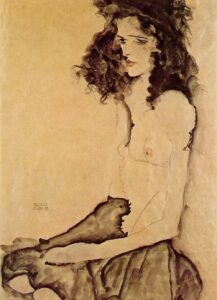 Fille en noir par Egon Schiele