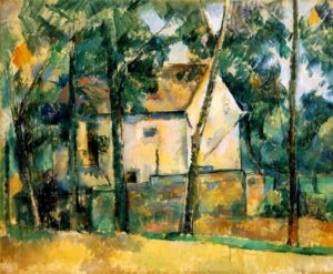 Maison et des arbres par Paul Cézanne