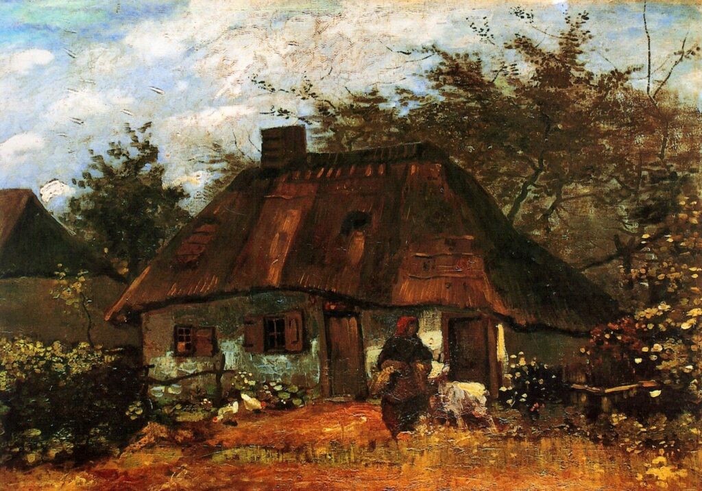 Maison et femme avec une chèvre par Vincent van Gogh