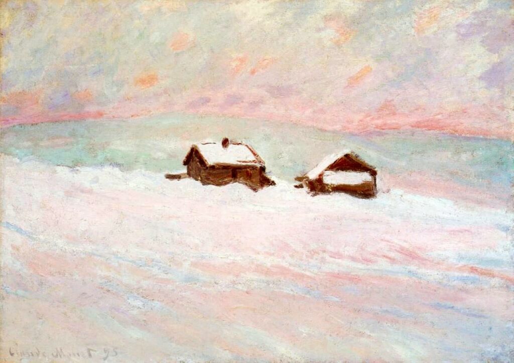 Maisons sous la neige, Norvège par Claude Monet