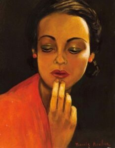 Visage de femme aux boucles d'oreilles rouges par Francis Picabia