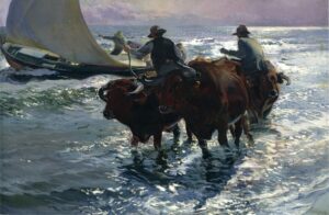 Taureaux dans la mer par Joaquin Sorolla