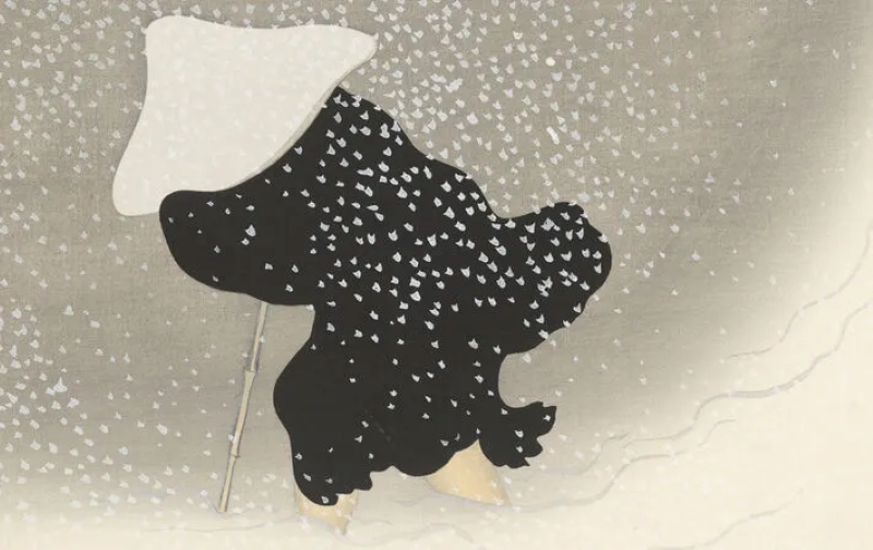 Neige tourbillonnante, gravure sur bois par Kamisaka Sekka