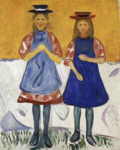 Deux petites filles avec des tabliers bleus par Edvard Munch