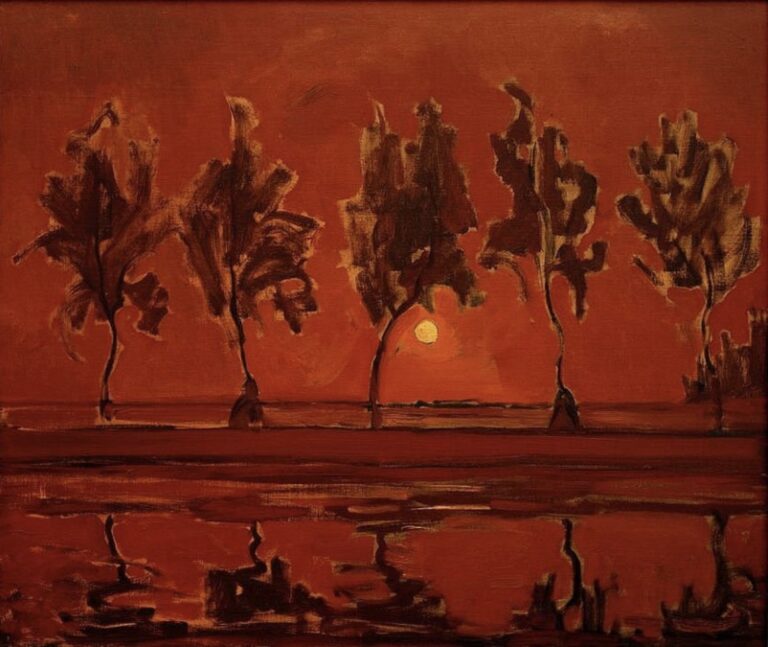 Arbres sur le Gein, lever de lune par Piet Mondrian